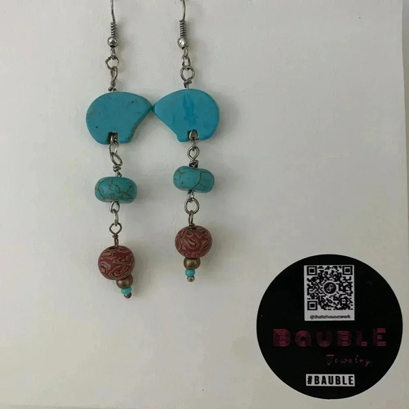 Dangle earrings for pierced ears, turquoise bear, 3” dangle - Picture 3 of 3